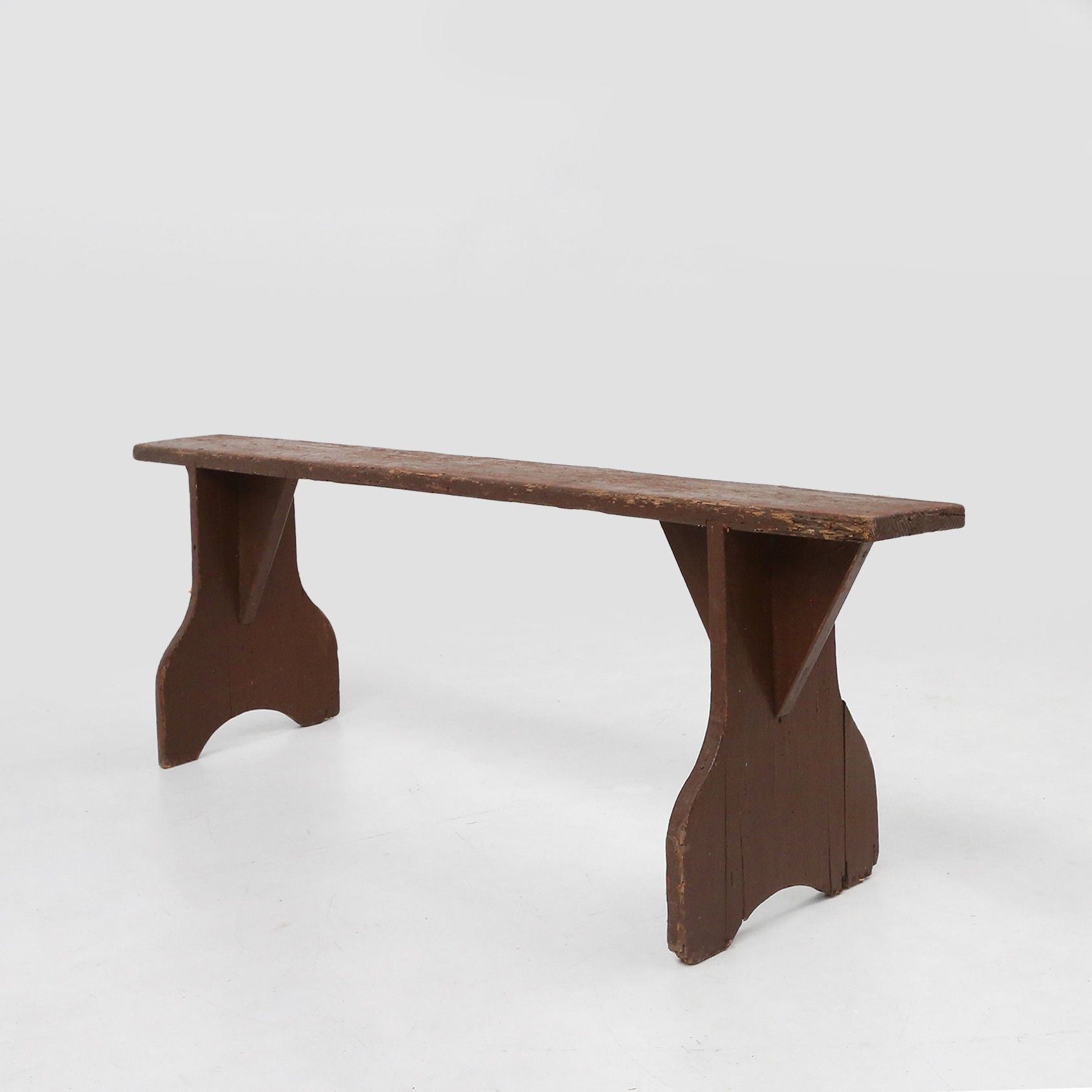 Mid-century rustic bench in brown painted wood, France ca. 1890-img